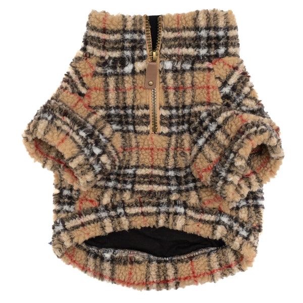 Tan Plaid Quarter-Zip Dog Pullover