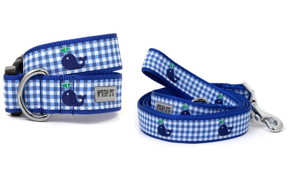 Gingham Whales Walk Set – Collar & Leash