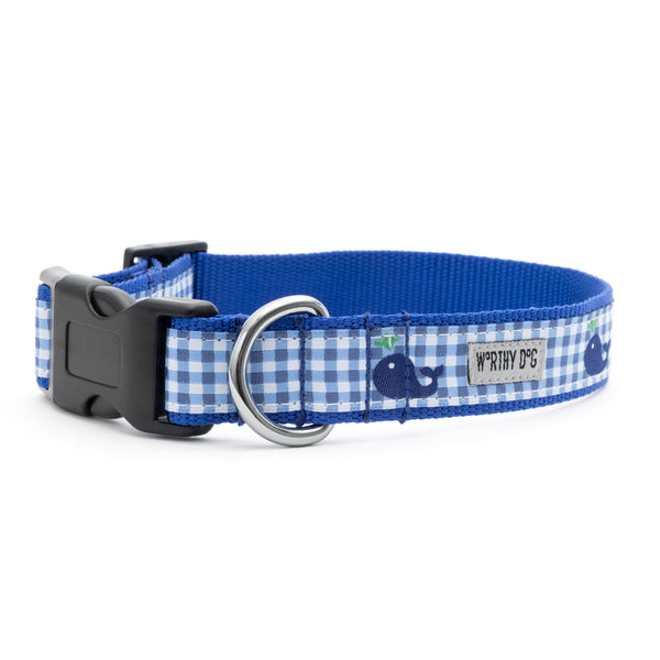 Gingham Whales Walk Set – Collar & Leash