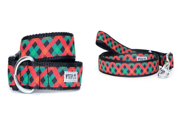 Holiday Check Walk Set – Collar & Leash