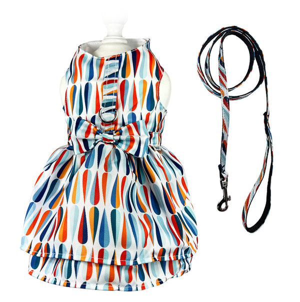 Raindrop Pattern Dog Harness Set – Vest or Dress Style with Matching Leash