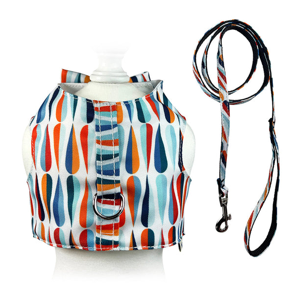 Raindrop Pattern Dog Harness Set – Vest or Dress Style with Matching Leash