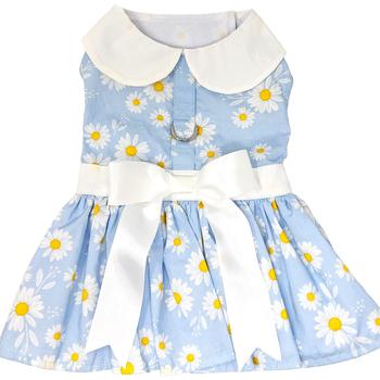 Blue Daisy Dog Dress with Matching Leash