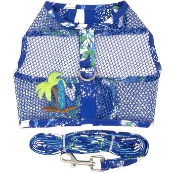 Cool Mesh Dog Harness with Leash - Surfboard Blue and Green - Ocean Blue and Palms
