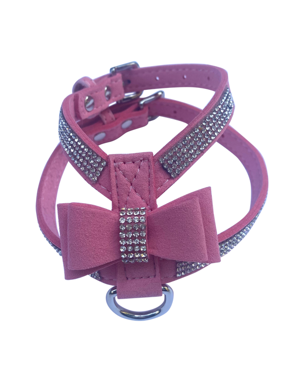 Bow Tie Dog Harness in Pleather, Pink