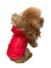 Ski Bunny Puffer with Fur-trimmed hoodie, Red
