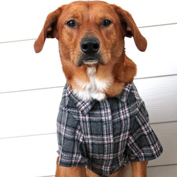 Flannel Dog Shirt - Dark Gray and Pink Plaid