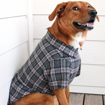 Flannel Dog Shirt - Dark Gray and Pink Plaid