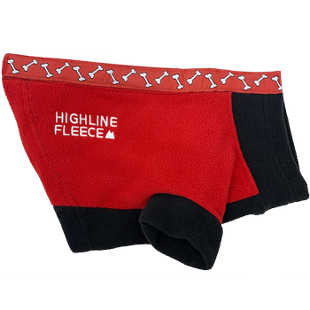 Highline Fleece Dog Coat - Red and Black with Rolling Bones