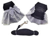 Holiday Dog Harness Dress - Black Velvet with Gray Snowflake Skirt