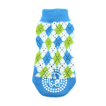 Non-Skid Dog Socks - Blue and Green Argyle