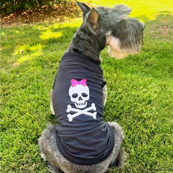 Pirate Skull with Pink Bow Dog Shirt - Jet Black