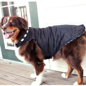 Reversible Fleece Lined Puffer Dog Coat - Black and White Plaid