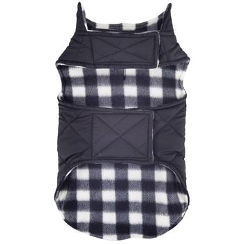 Reversible Fleece Lined Puffer Dog Coat - Black and White Plaid