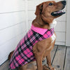 Reversible Fleece Lined Puffer Dog Coat - Pink Plaid