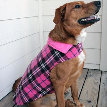 Reversible Fleece Lined Puffer Dog Coat - Pink Plaid