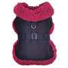 Sherpa-Lined Dog Harness Coat - Black & Burgundy Dots