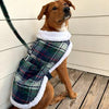 Sherpa-Lined Dog Harness Coat - Blue & Green Plaid