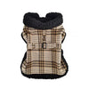 Sherpa-Lined Dog Harness Coat - Brown & White Plaid