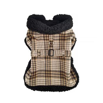 Sherpa-Lined Dog Harness Coat - Brown & White Plaid