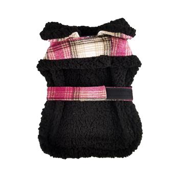 Sherpa-Lined Dog Harness Coat - Hot Pink & Tan Plaid