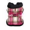 Sherpa-Lined Dog Harness Coat - Hot Pink & Tan Plaid