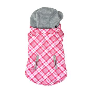 Weekender Dog Sweatshirt Hoodie - Pink & White Plaid