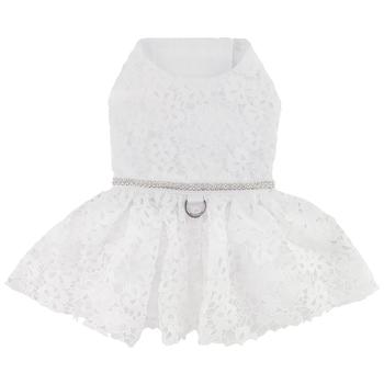 White Lace Dog Wedding Dress with Matching Leash