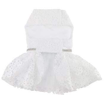 White Lace Dog Wedding Dress with Matching Leash