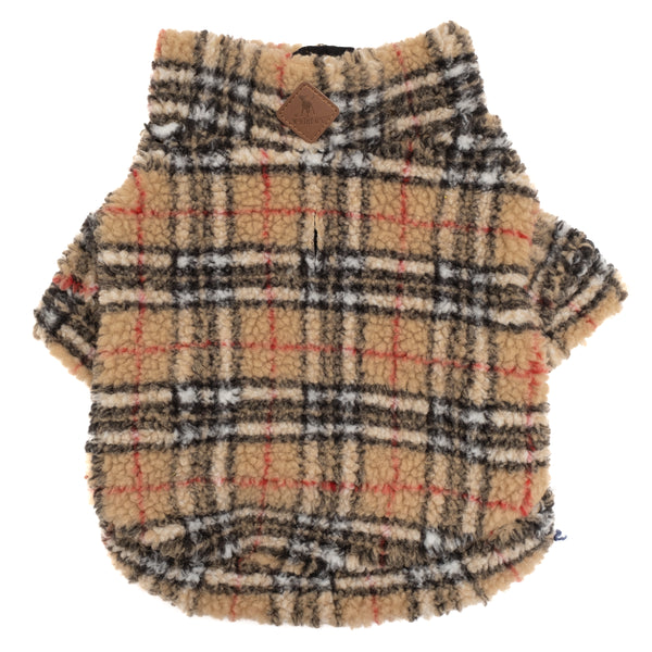 Tan Plaid Quarter-Zip Dog Pullover