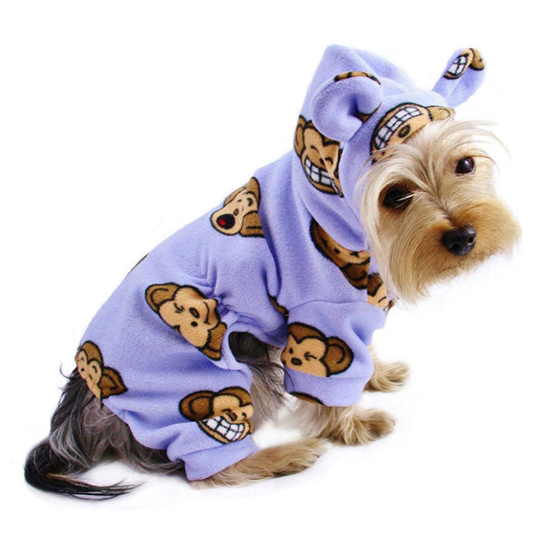 Silly Monkey Fleece Dog Pajamas – Soft Warm Hooded Bodysuit