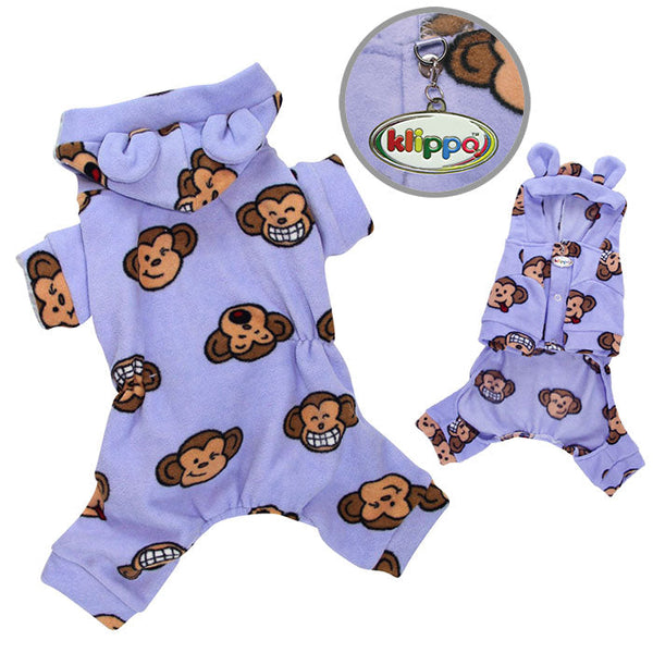 Silly Monkey Fleece Dog Pajamas – Soft Warm Hooded Bodysuit