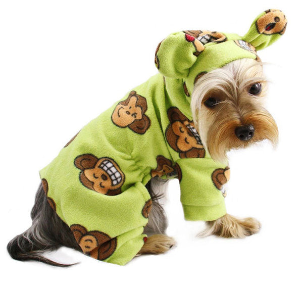Silly Monkey Fleece Dog Pajamas – Soft Warm Hooded Bodysuit