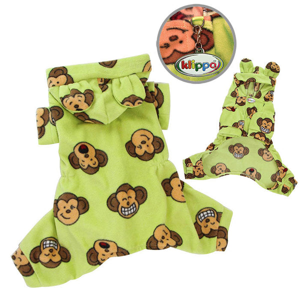 Silly Monkey Fleece Dog Pajamas – Soft Warm Hooded Bodysuit