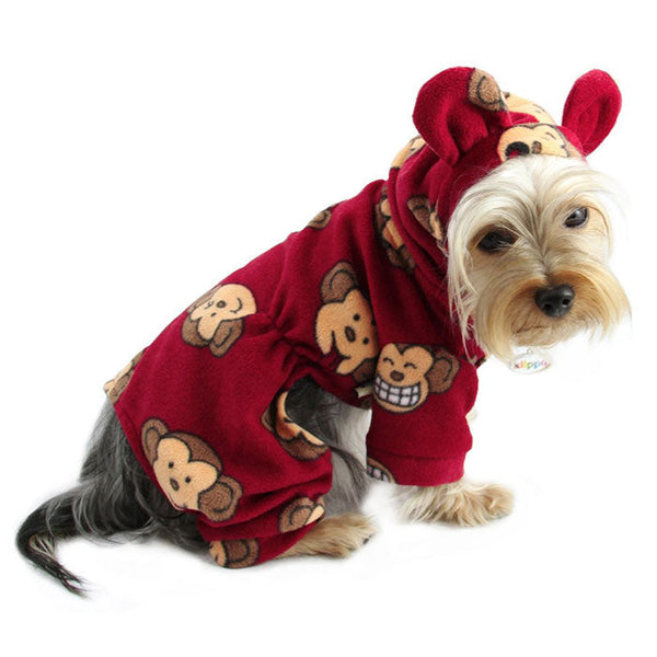 Silly Monkey Fleece Dog Pajamas – Soft Warm Hooded Bodysuit