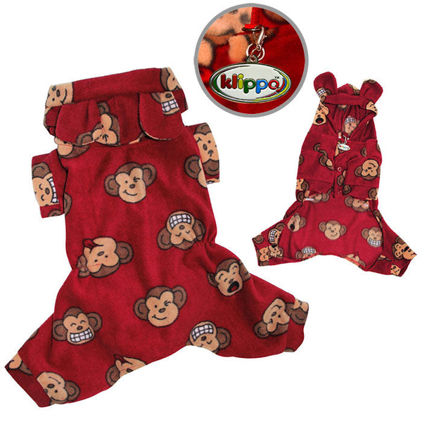 Silly Monkey Fleece Dog Pajamas – Soft Warm Hooded Bodysuit