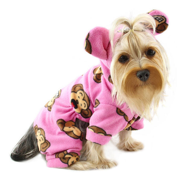 Silly Monkey Fleece Dog Pajamas – Soft Warm Hooded Bodysuit