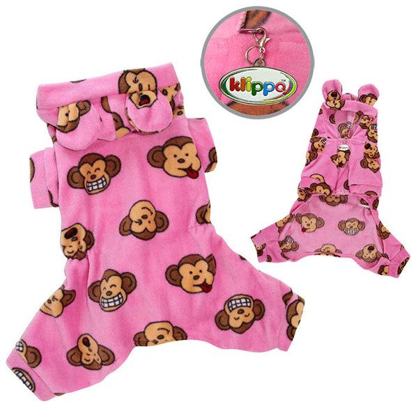 Silly Monkey Fleece Dog Pajamas – Soft Warm Hooded Bodysuit
