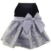 Holiday Dog Harness Dress - Black Velvet with Gray Snowflake Skirt
