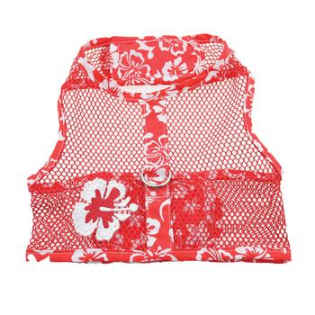 Cool Mesh Dog Harness with Leash - Hawaiian Hibiscus Red