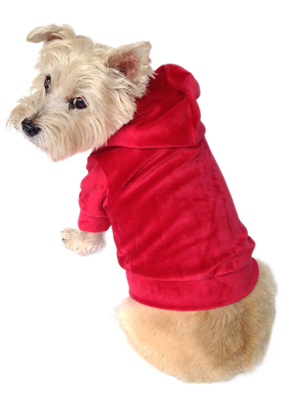 Velour Hoodie Pullover, Red