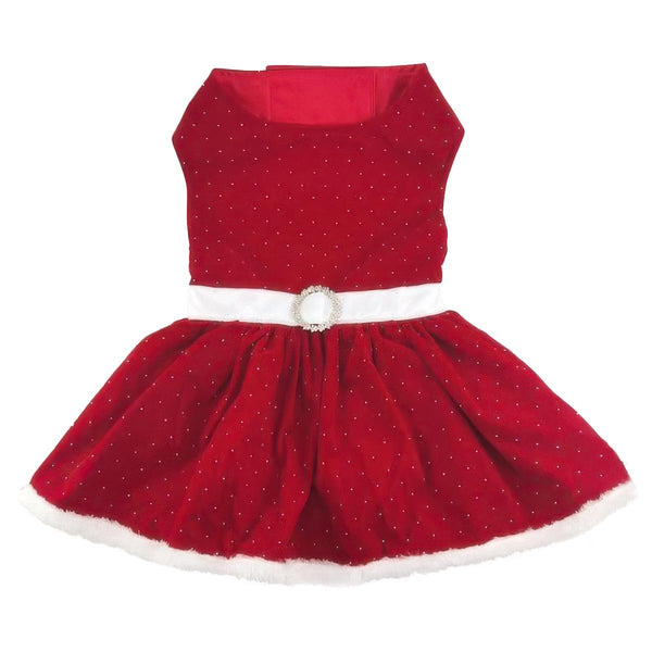 Dog Harness Holiday Dress & Leash Set – Red Velvet Sparkle