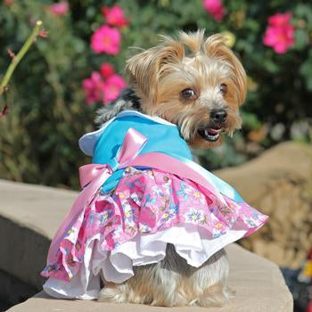 Pink and Blue Plumeria Floral Dog Dress