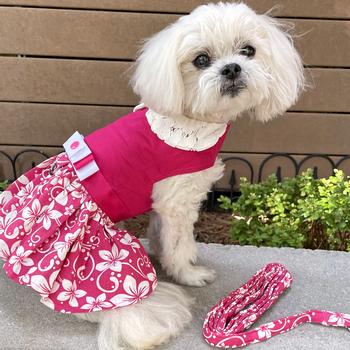 Pink Hibiscus Dog Dress with Matching Leash