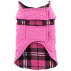 Reversible Fleece Lined Puffer Dog Coat - Pink Plaid